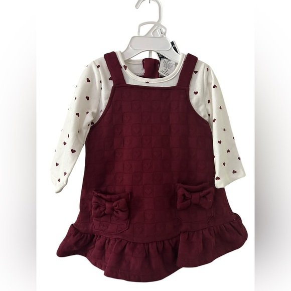 Rare Editions red heart knit Jumper dress outfit Set Size 6-9 months - Picture 1 of 3